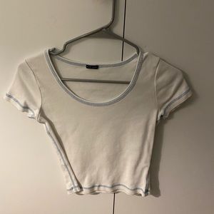 Brandy Melville cropped ish t shirt with blue stitching never worn one size